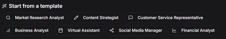 Agent templates displayed as pills